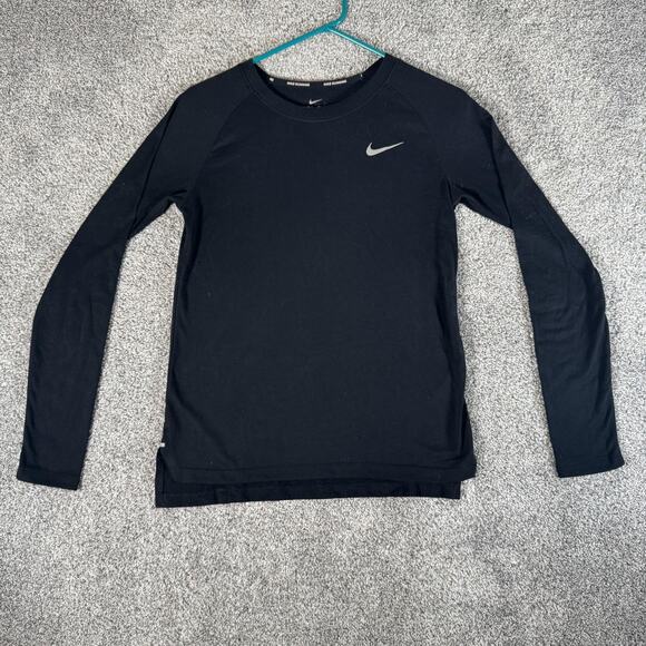 Nike Shirt Womens XS Black Dri-FIT Running Long Sleeve Mesh Crewneck 890206-010 - Picture 1 of 11
